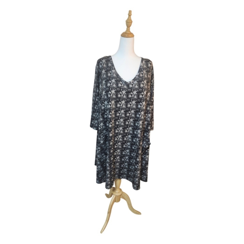 🇨🇦Blue Sky, Gray/Black Patterned, Bamboo/Organic Cotton Dress With Pockets.